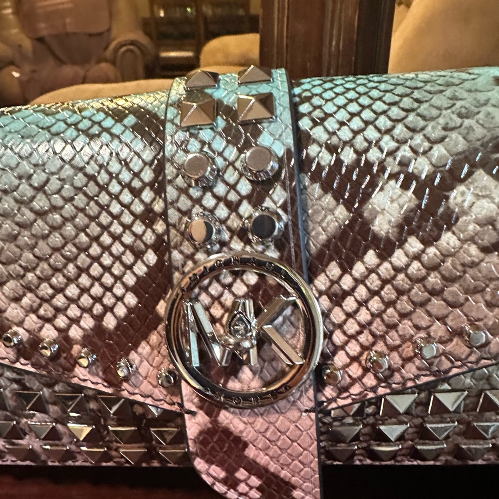 Michael Kors Studded Snake Print Shoulder Bag - Picture 7 of 14